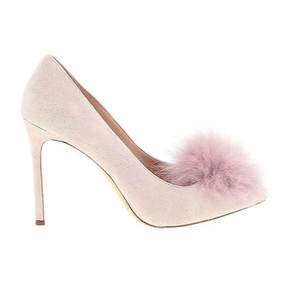 EUC Pour La Victoire Pom Pom Heels muted purple Suede Pointed Toe heel 8.5 - Picture 1 of 12